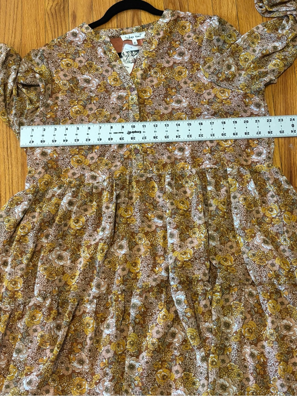 Indigo Soul Mustard Floral Tiered Long Sleeve Boho Mini Dress XL NWT - Picture 8 of 10
